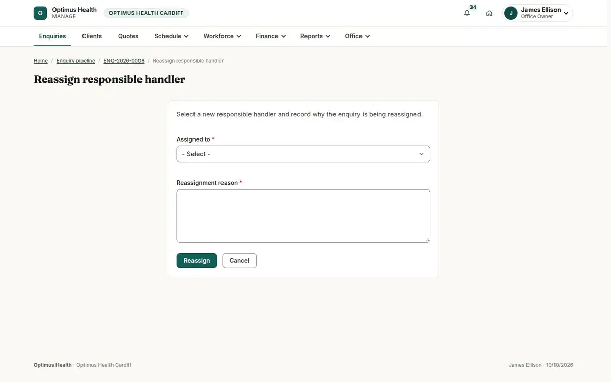 Reassign responsible handler
