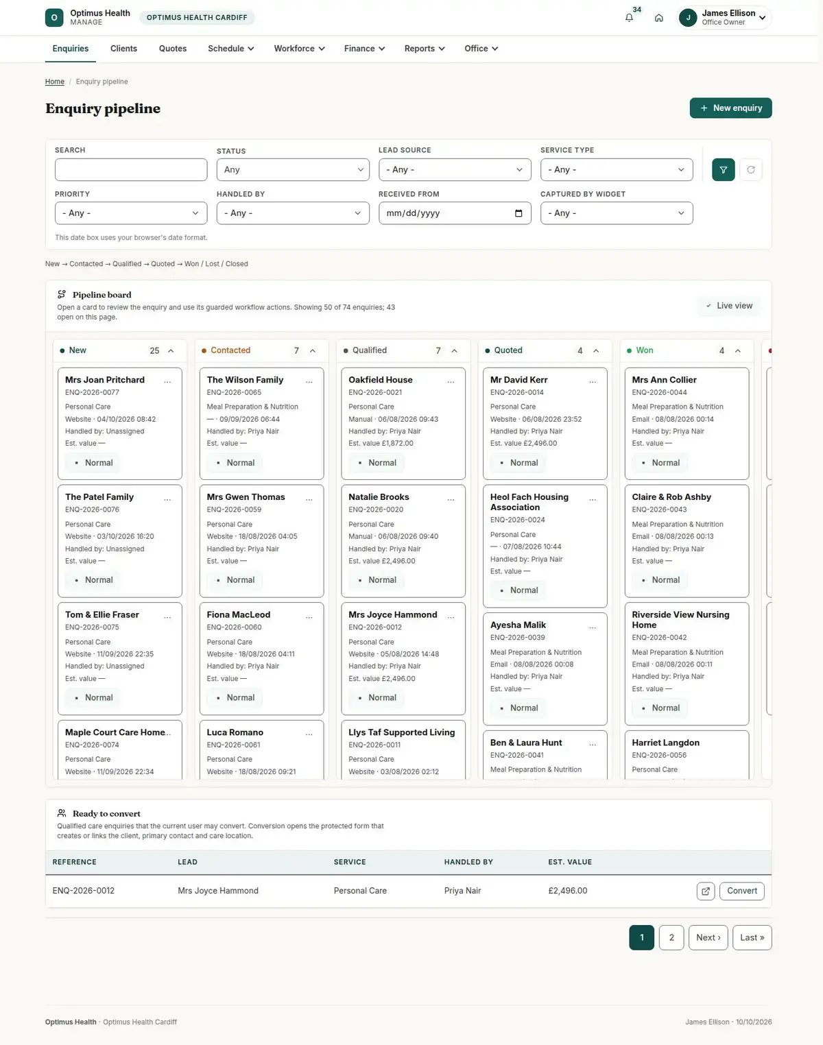 Enquiry pipeline