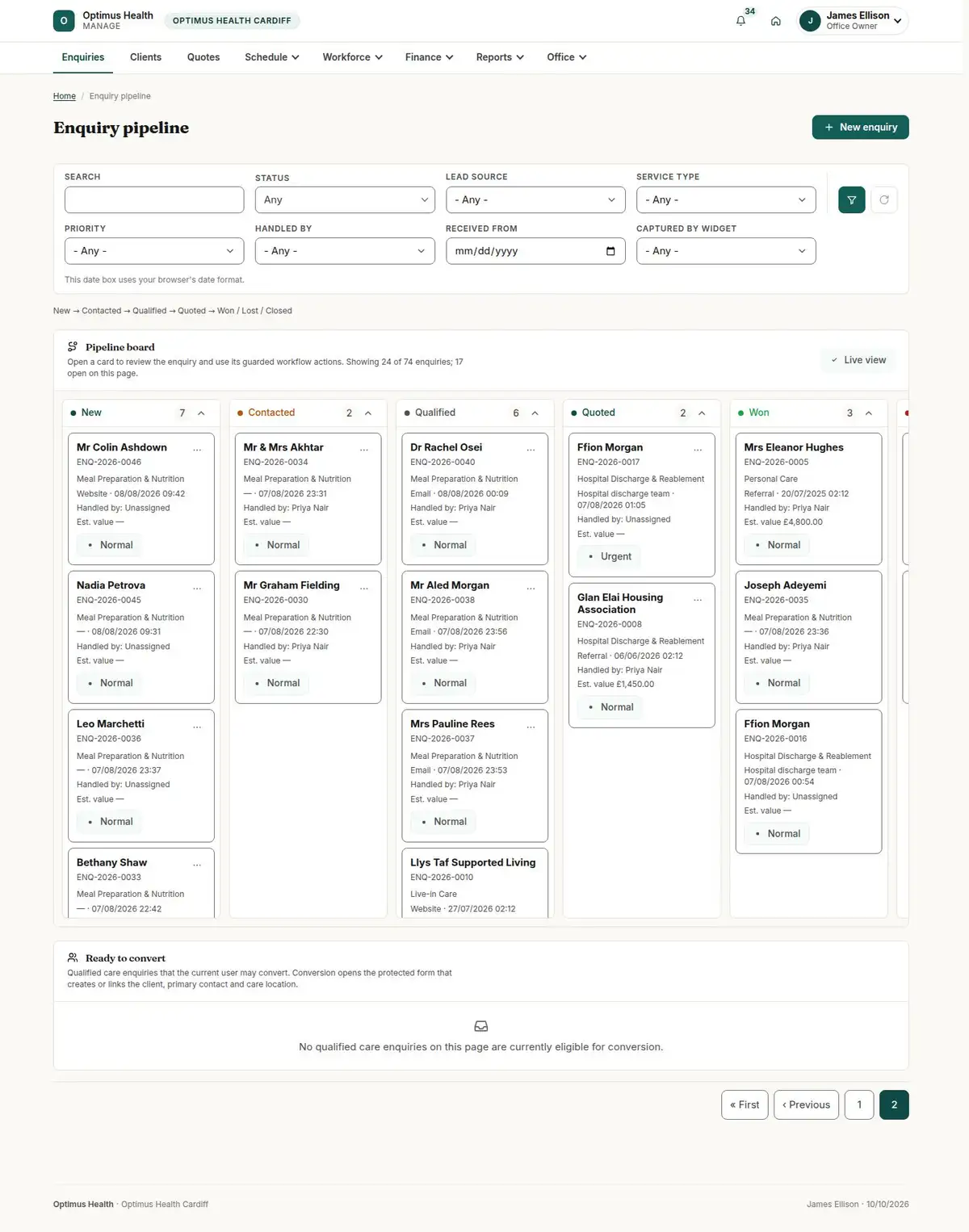 Enquiry pipeline