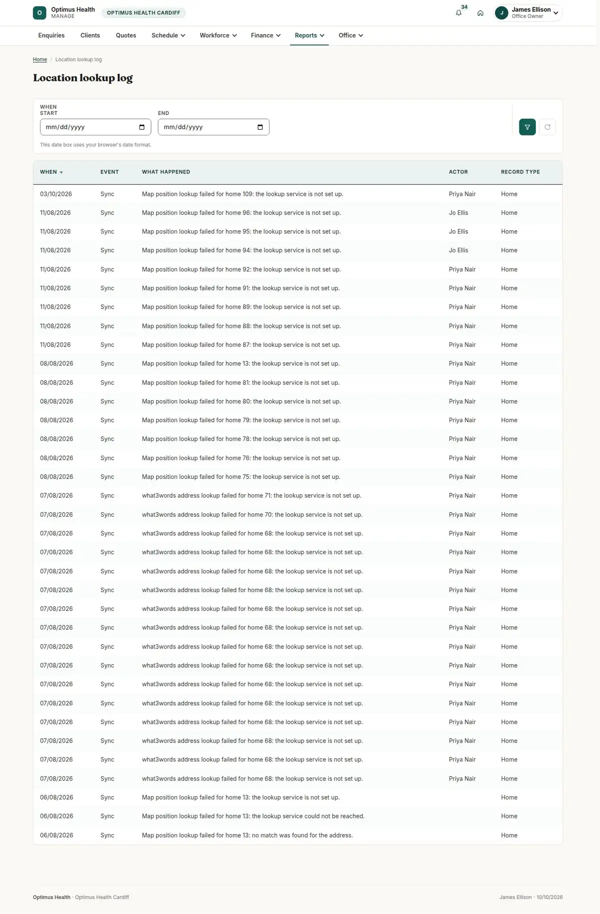 Location lookup log