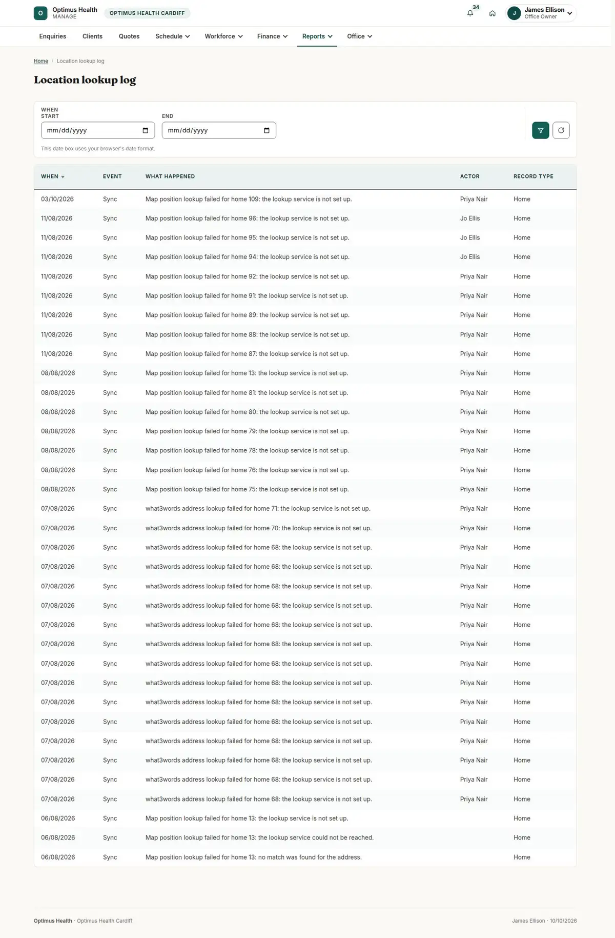 Location lookup log