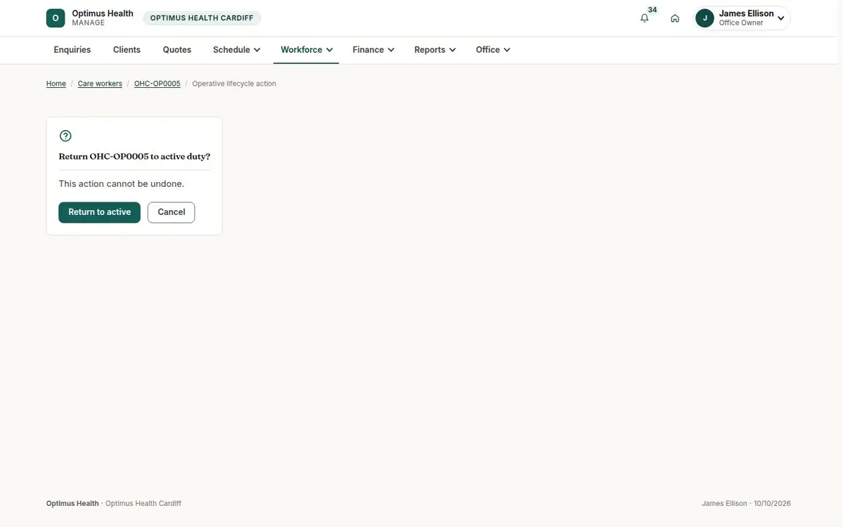 Return OHC-OP0005 to active duty?