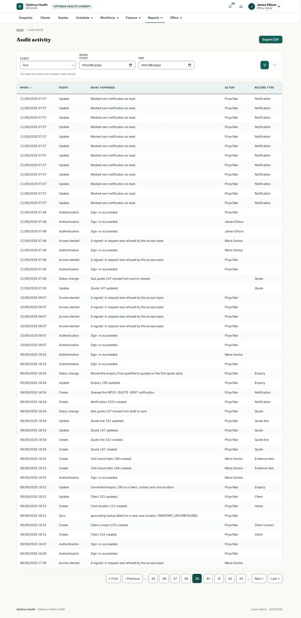 Audit activity