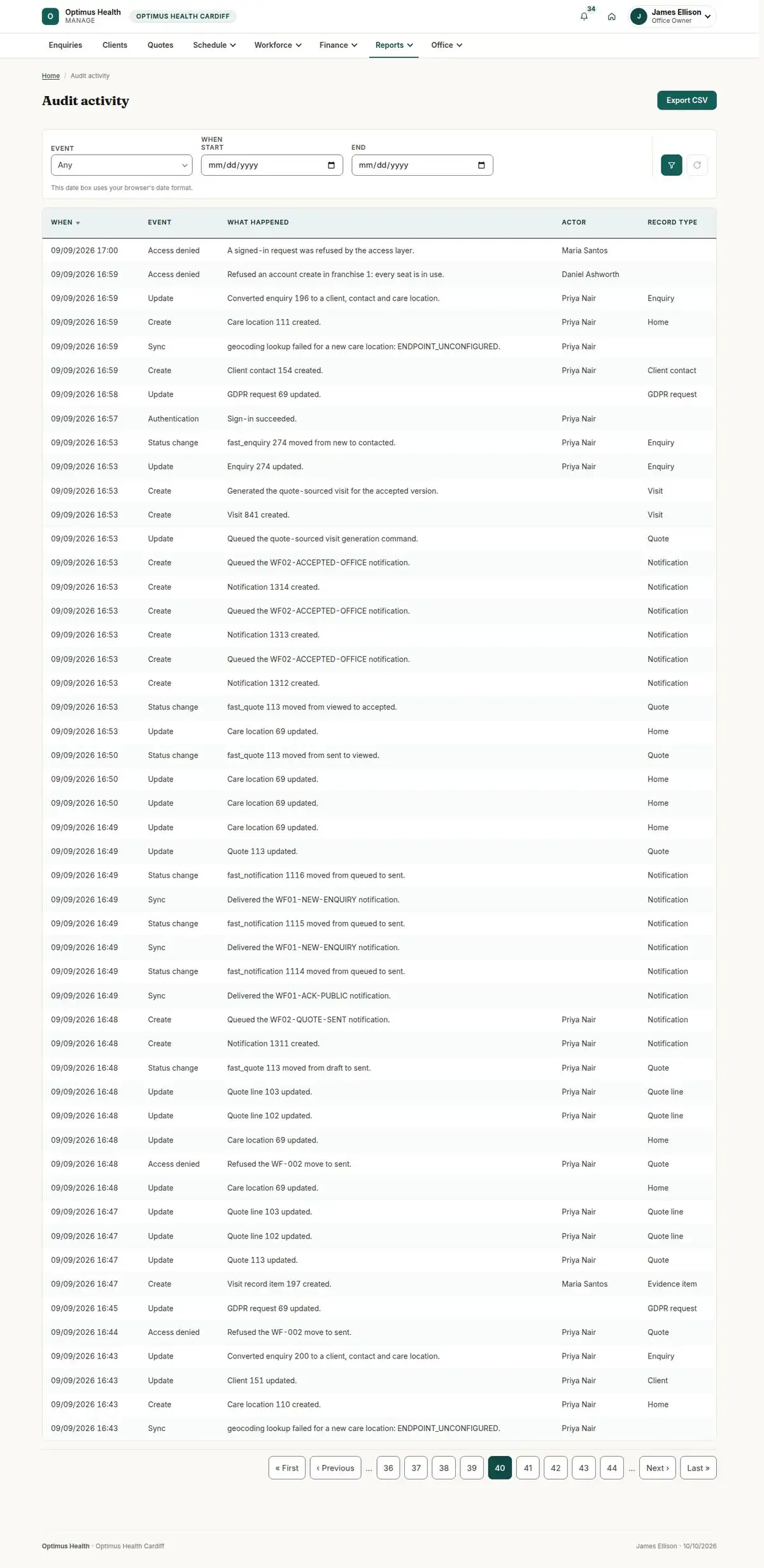 Audit activity