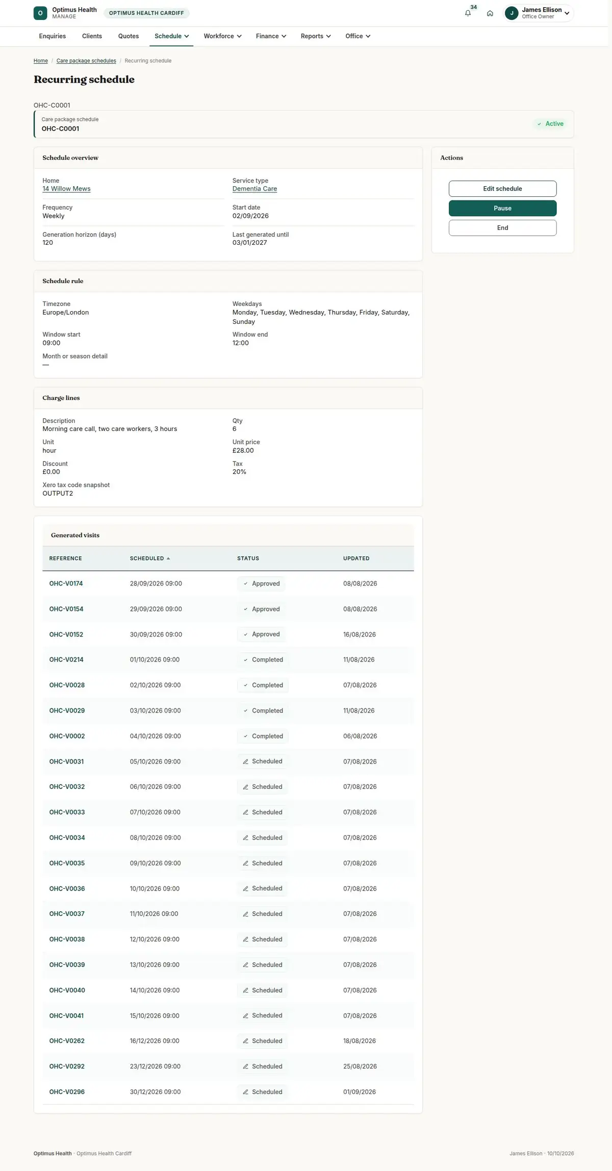 Recurring schedule