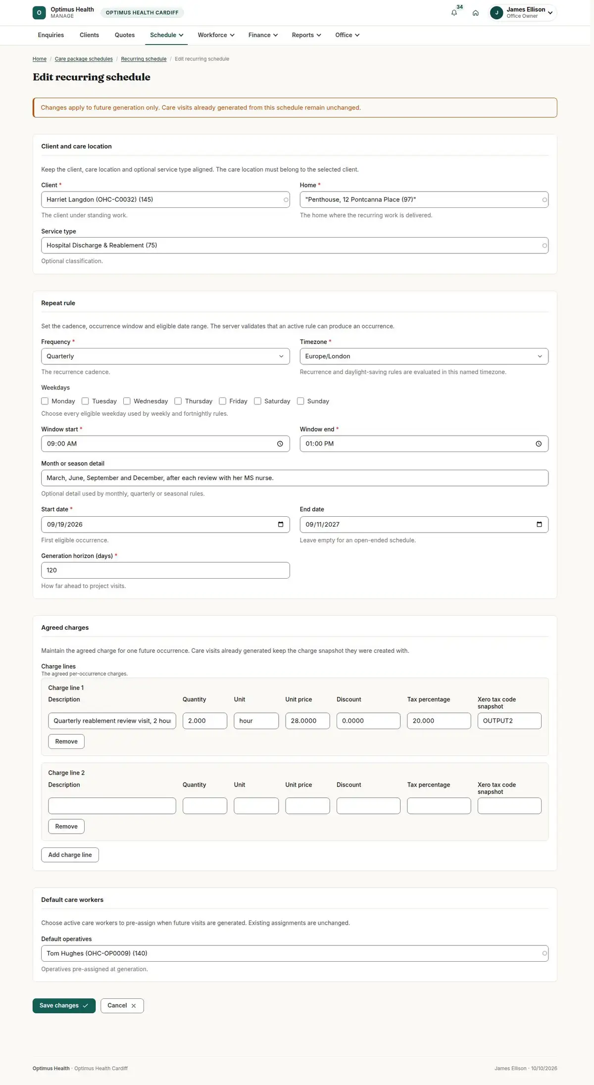 Edit recurring schedule