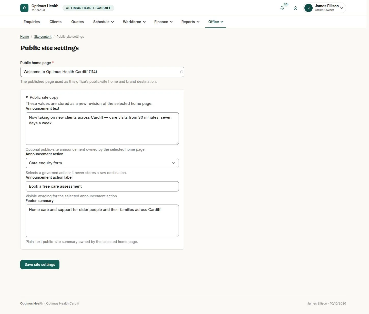 Public site settings