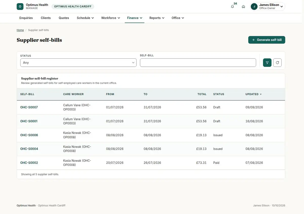 Supplier self-bills