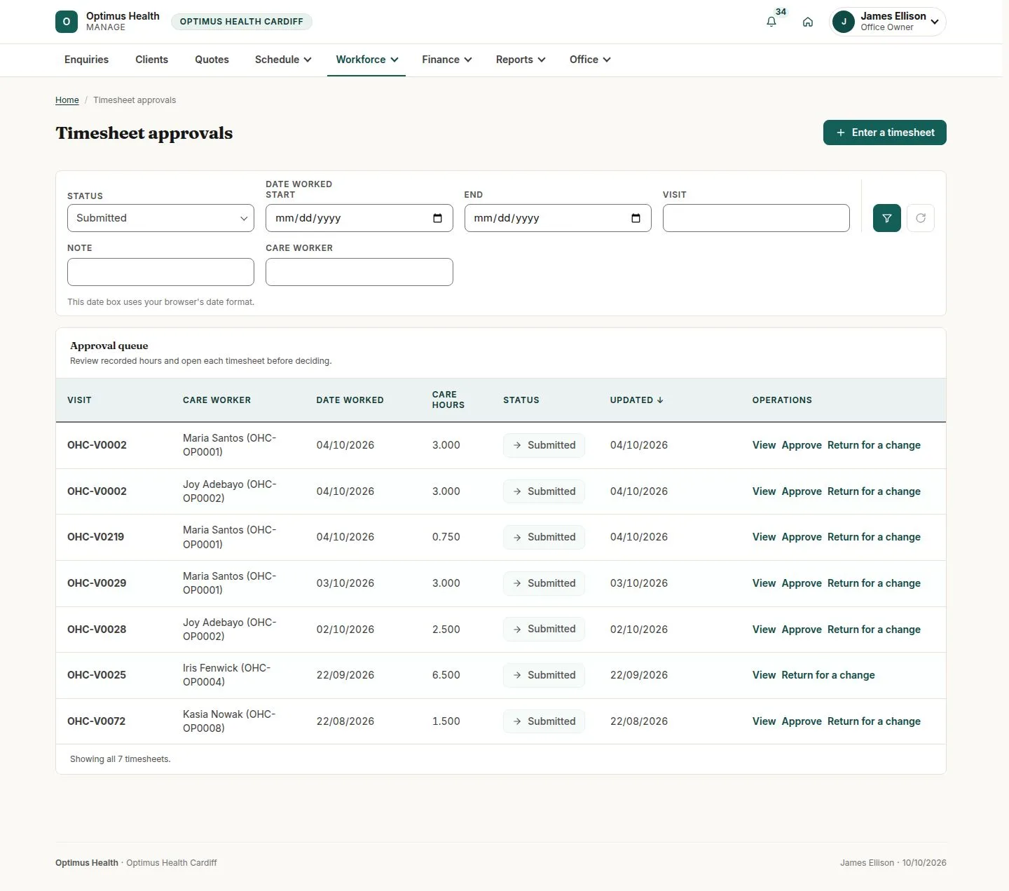 Timesheet approvals