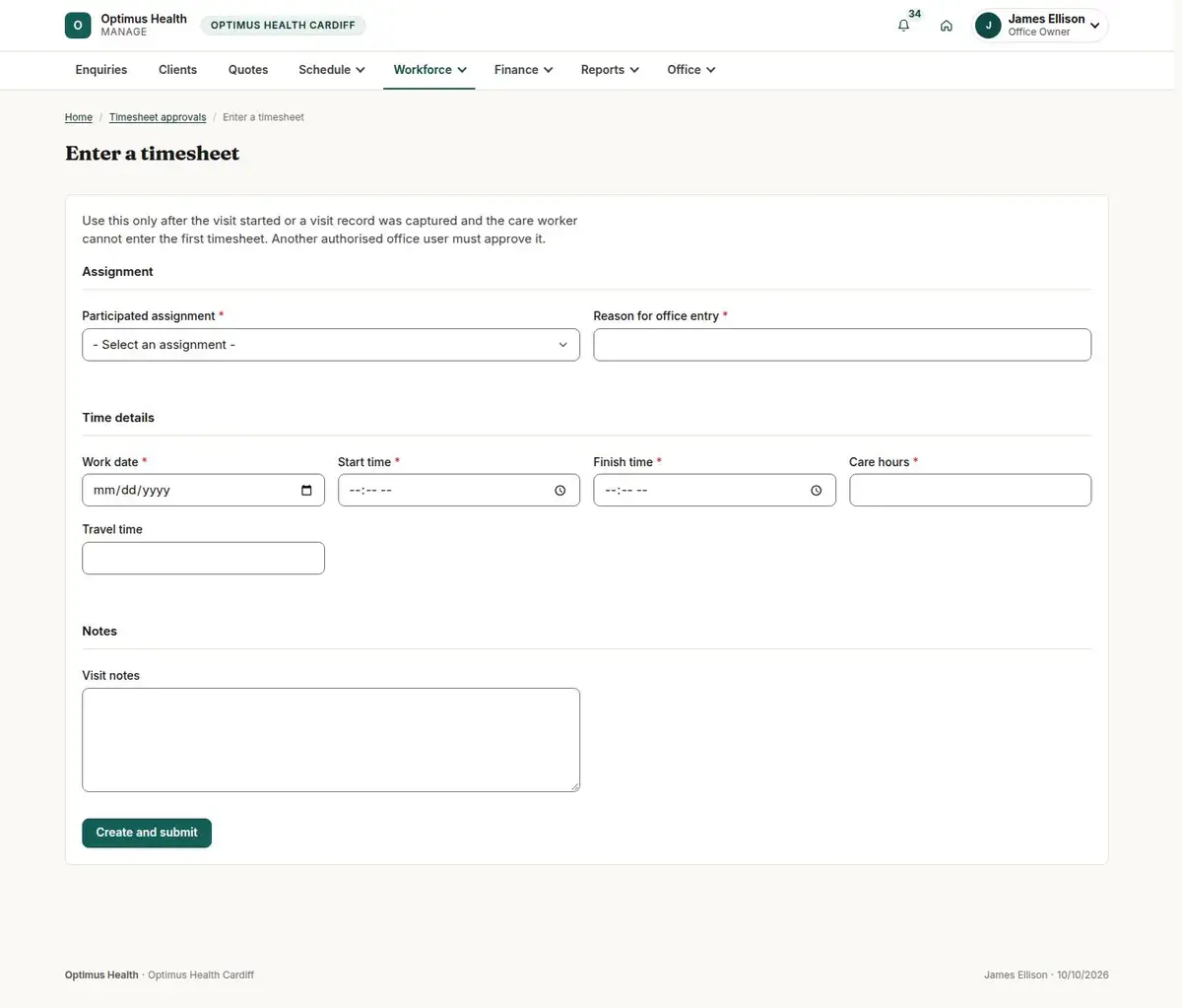 Enter a timesheet
