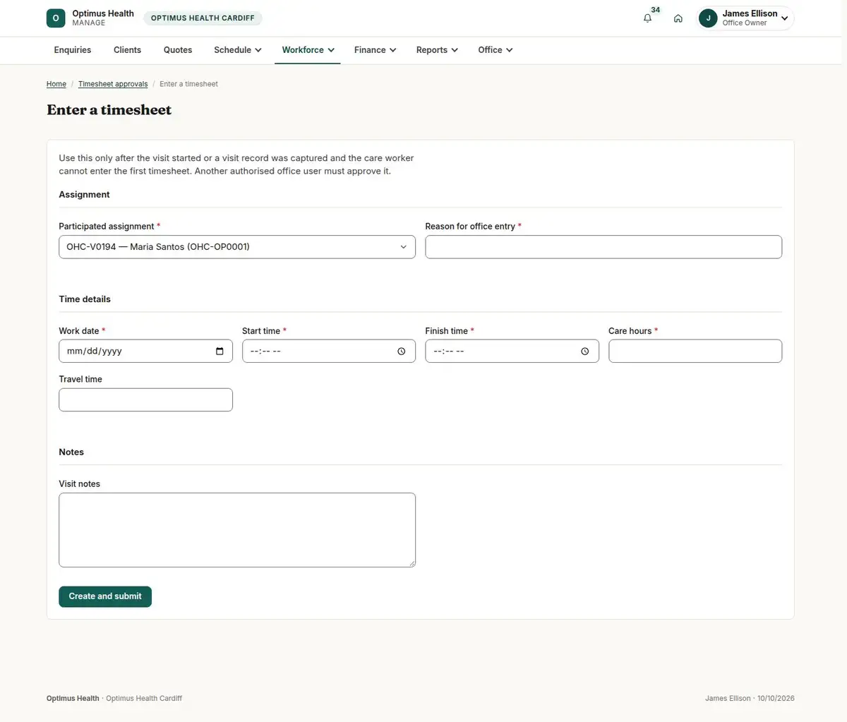 Enter a timesheet