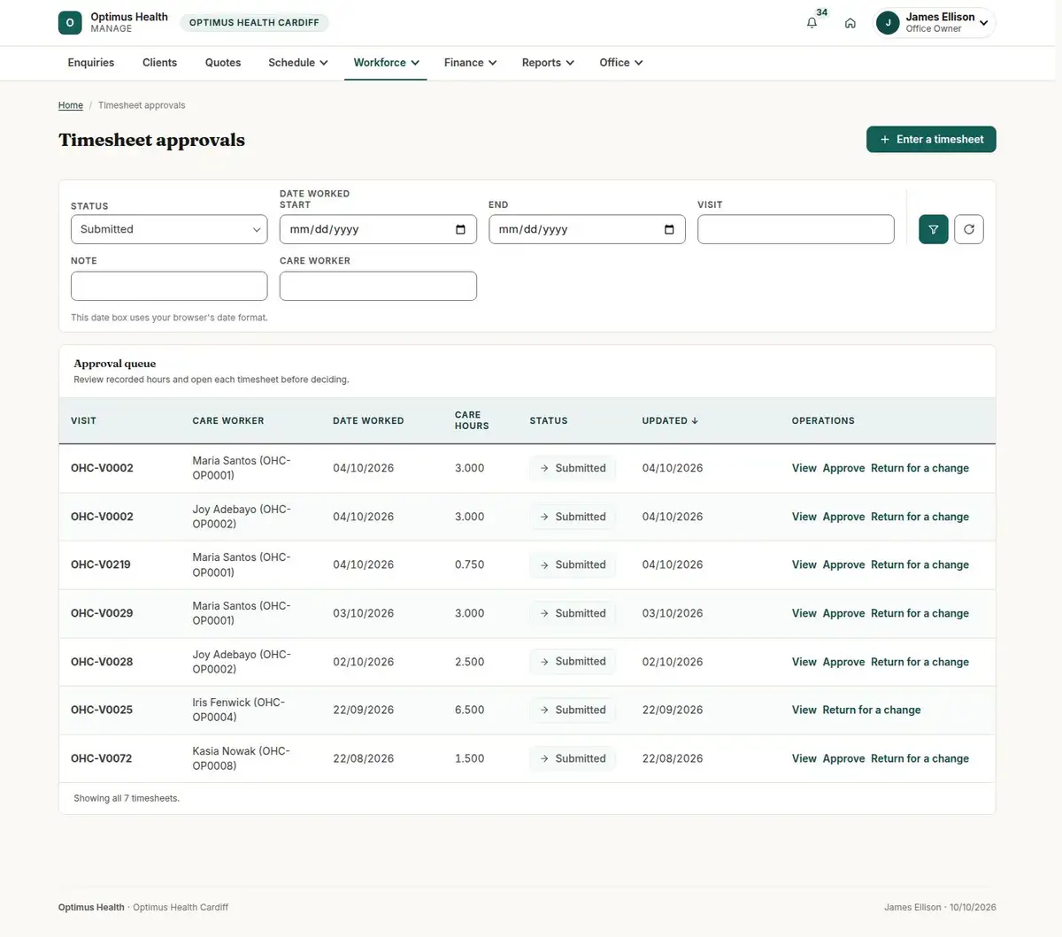 Timesheet approvals