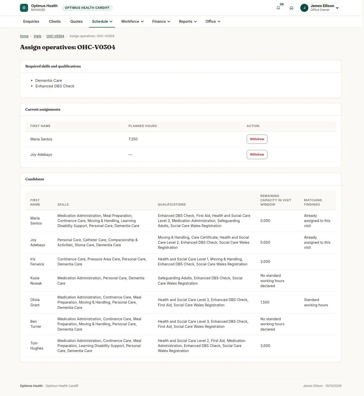 Assign operatives: OHC-V0304