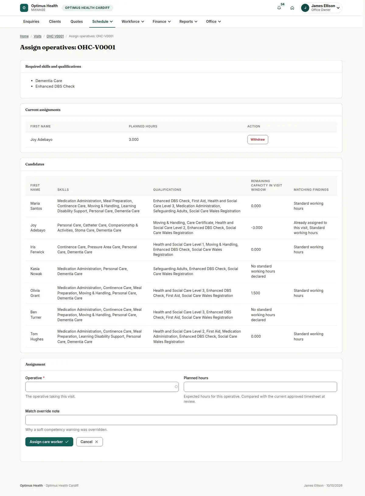 Assign operatives: OHC-V0001