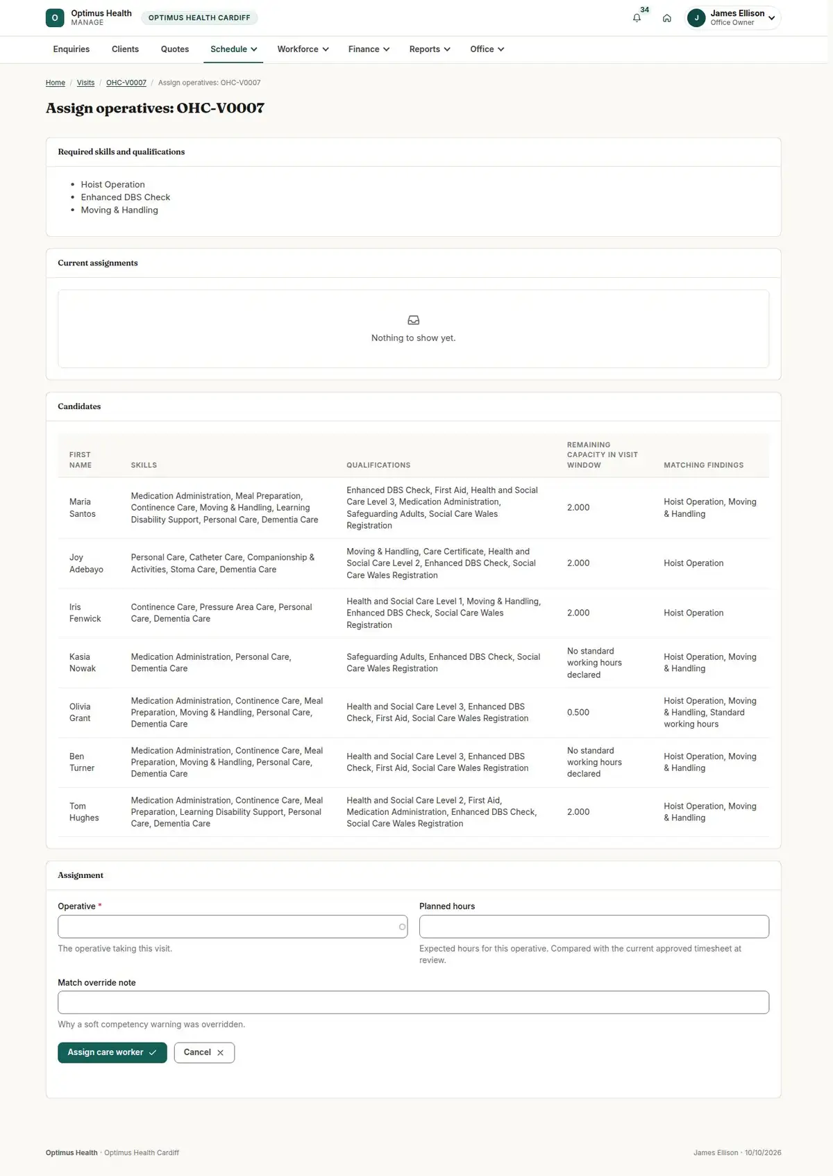 Assign operatives: OHC-V0007