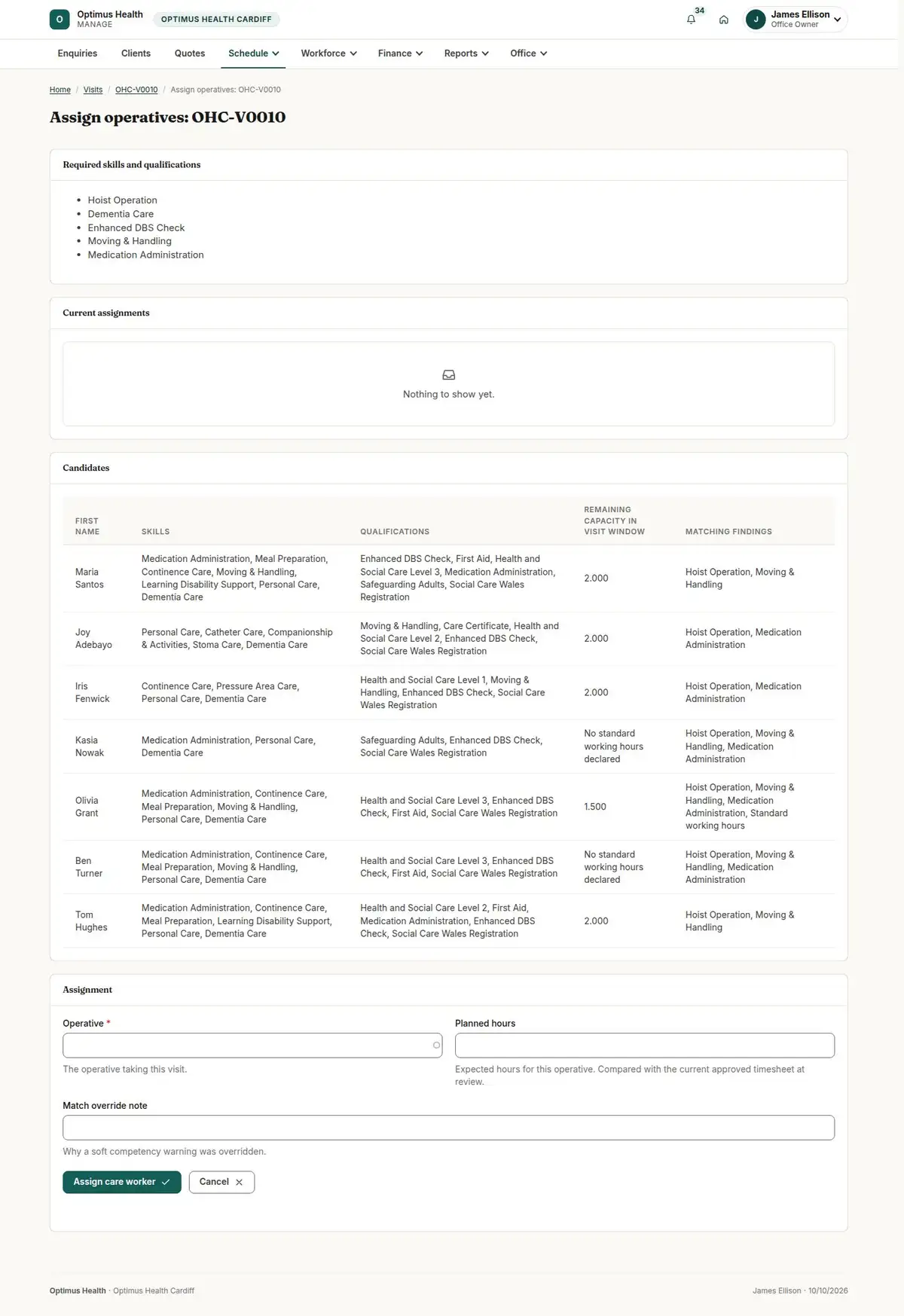 Assign operatives: OHC-V0010