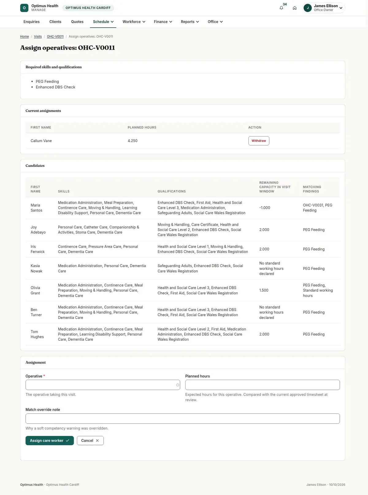 Assign operatives: OHC-V0011