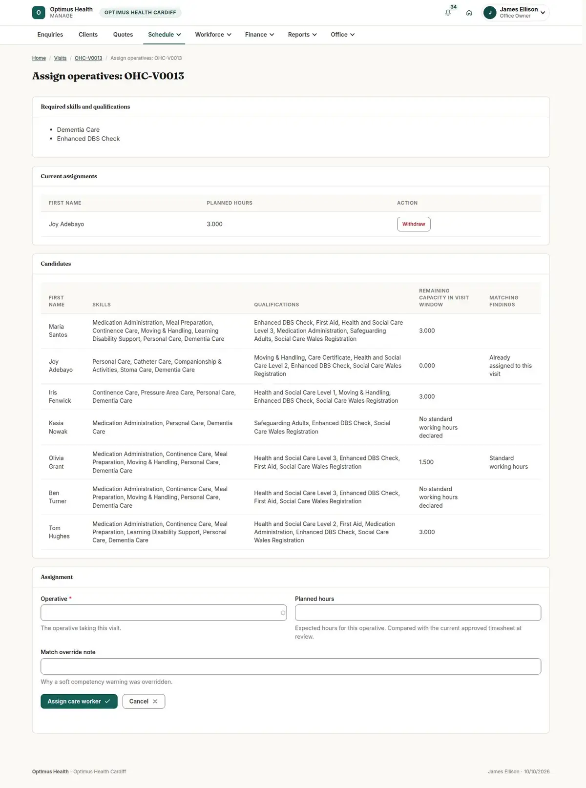 Assign operatives: OHC-V0013