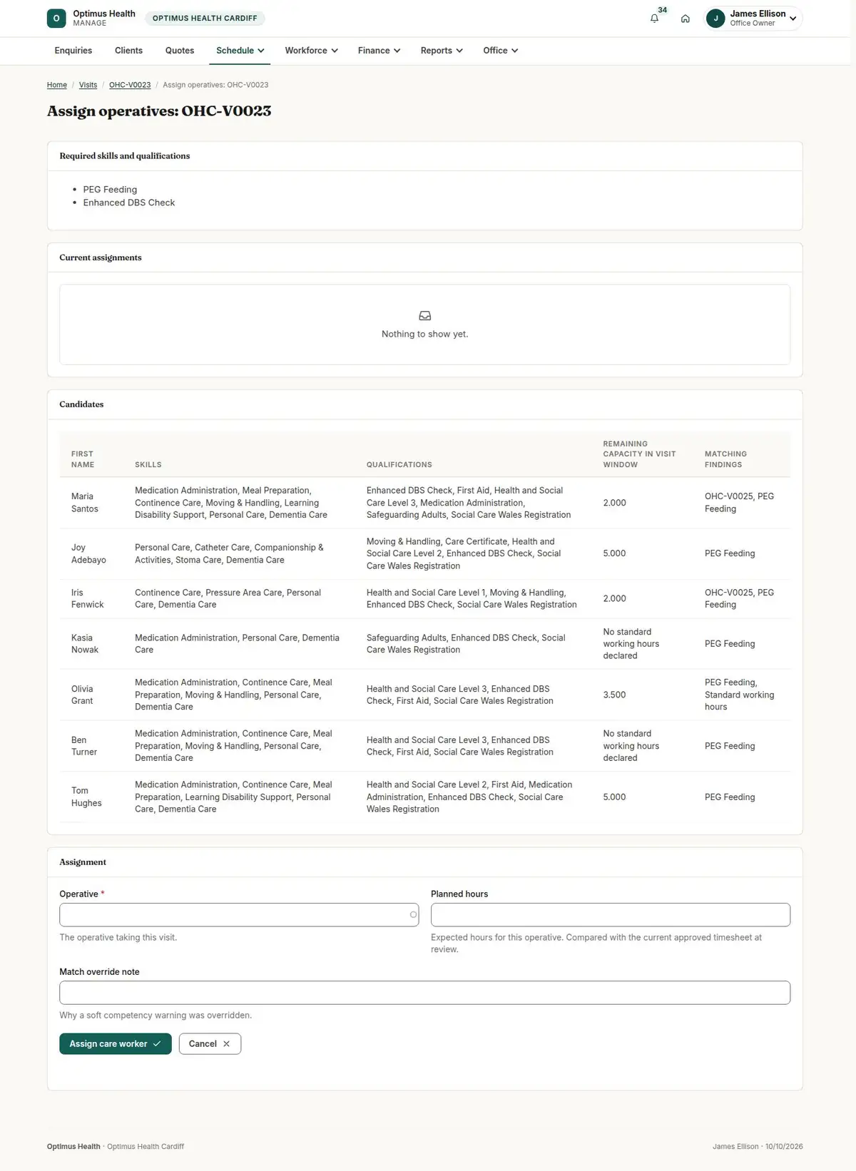 Assign operatives: OHC-V0023