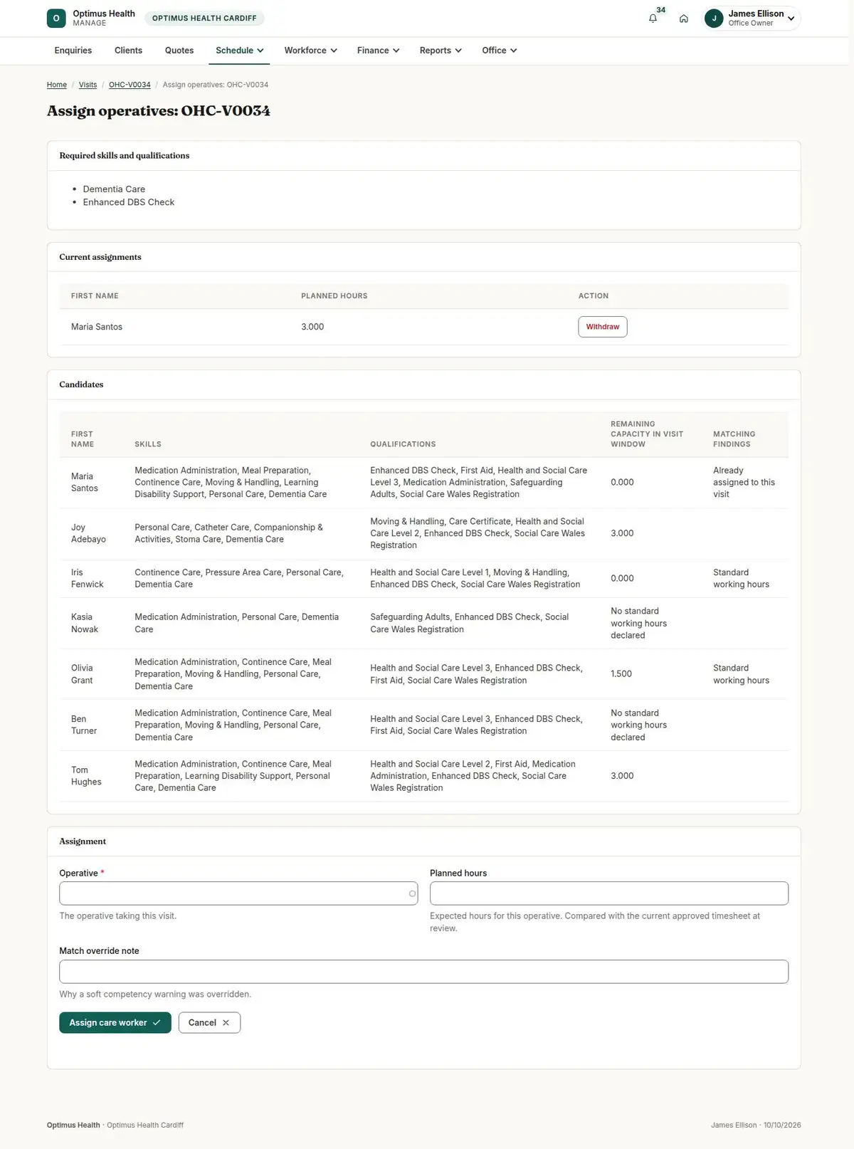 Assign operatives: OHC-V0034