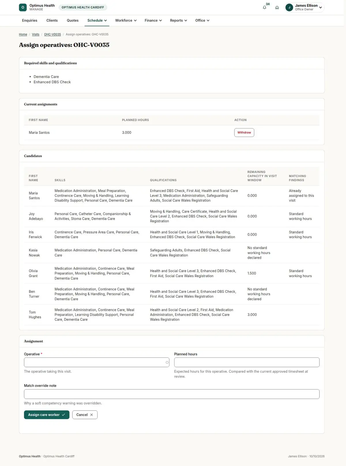 Assign operatives: OHC-V0035