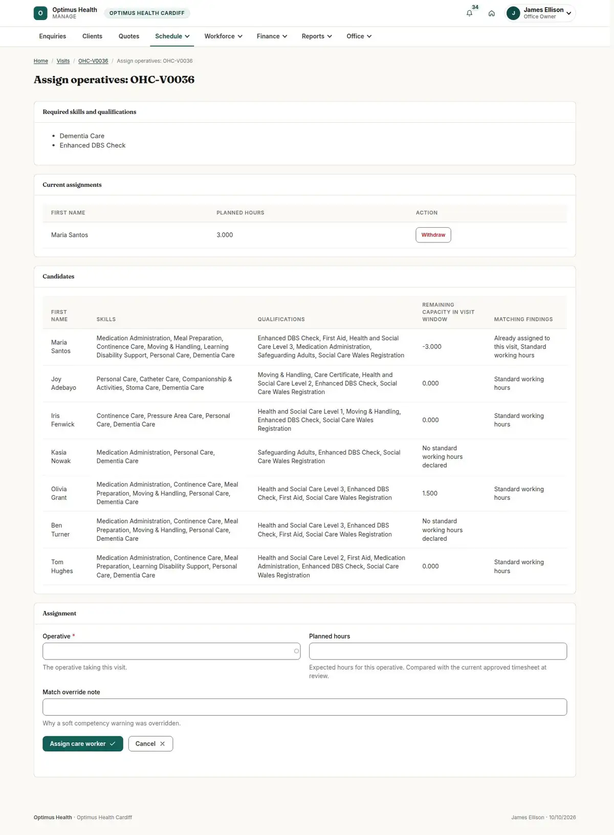 Assign operatives: OHC-V0036
