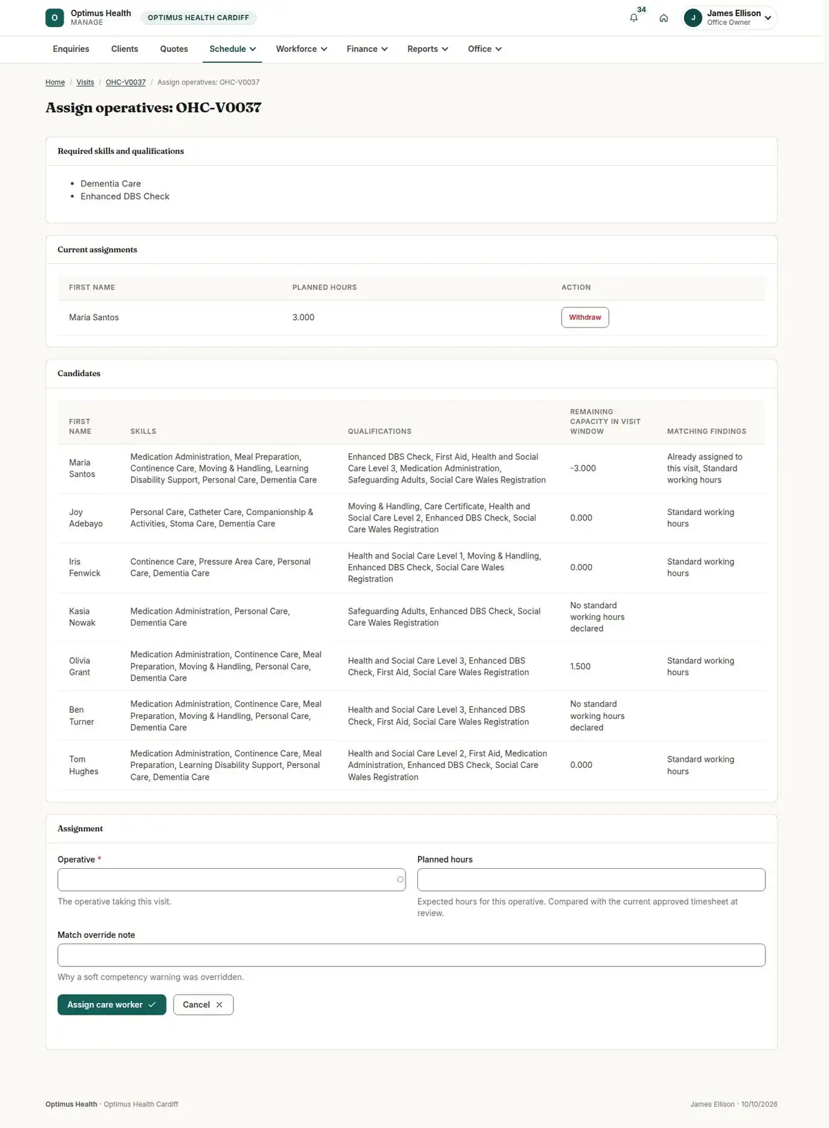 Assign operatives: OHC-V0037