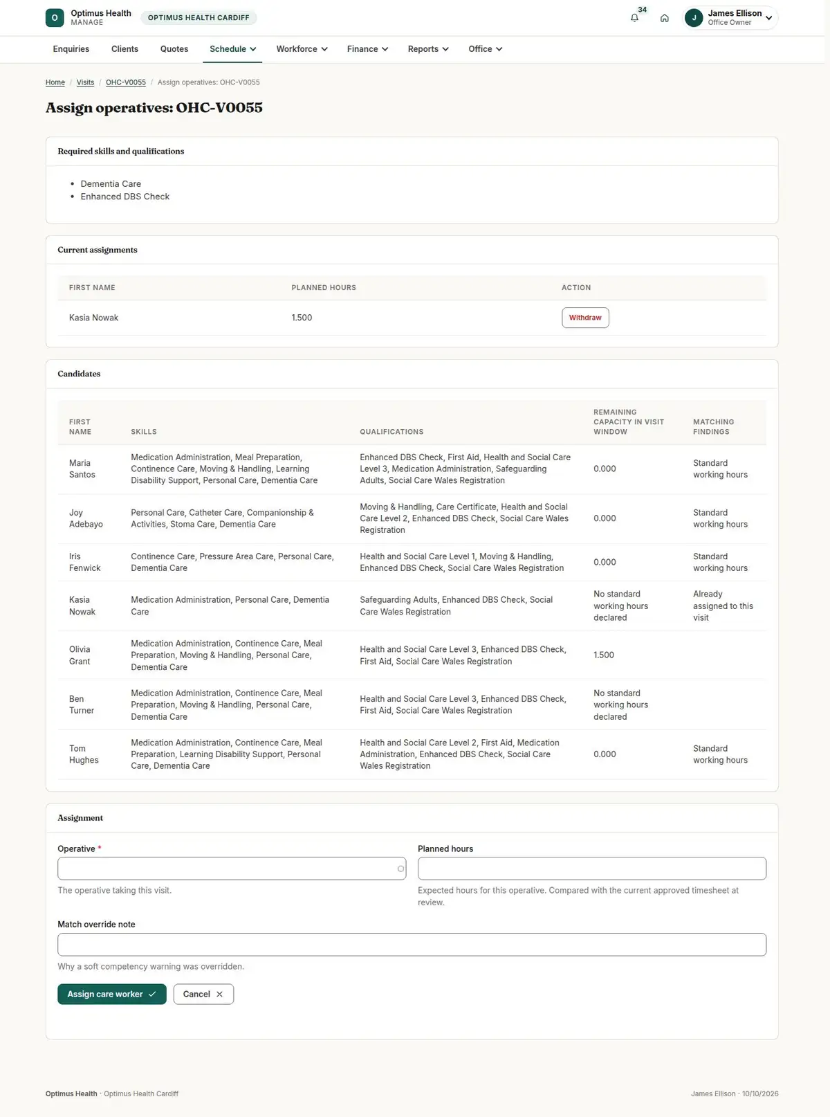 Assign operatives: OHC-V0055
