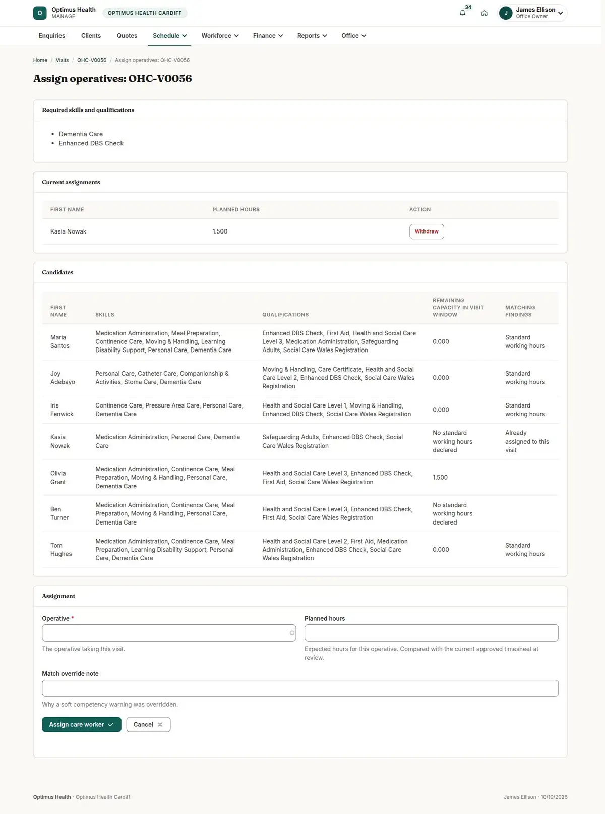 Assign operatives: OHC-V0056