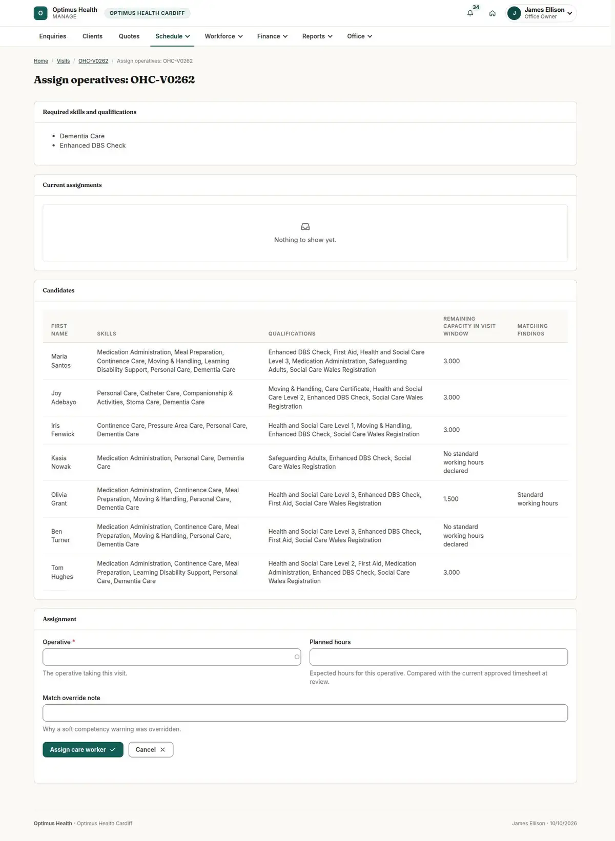 Assign operatives: OHC-V0262