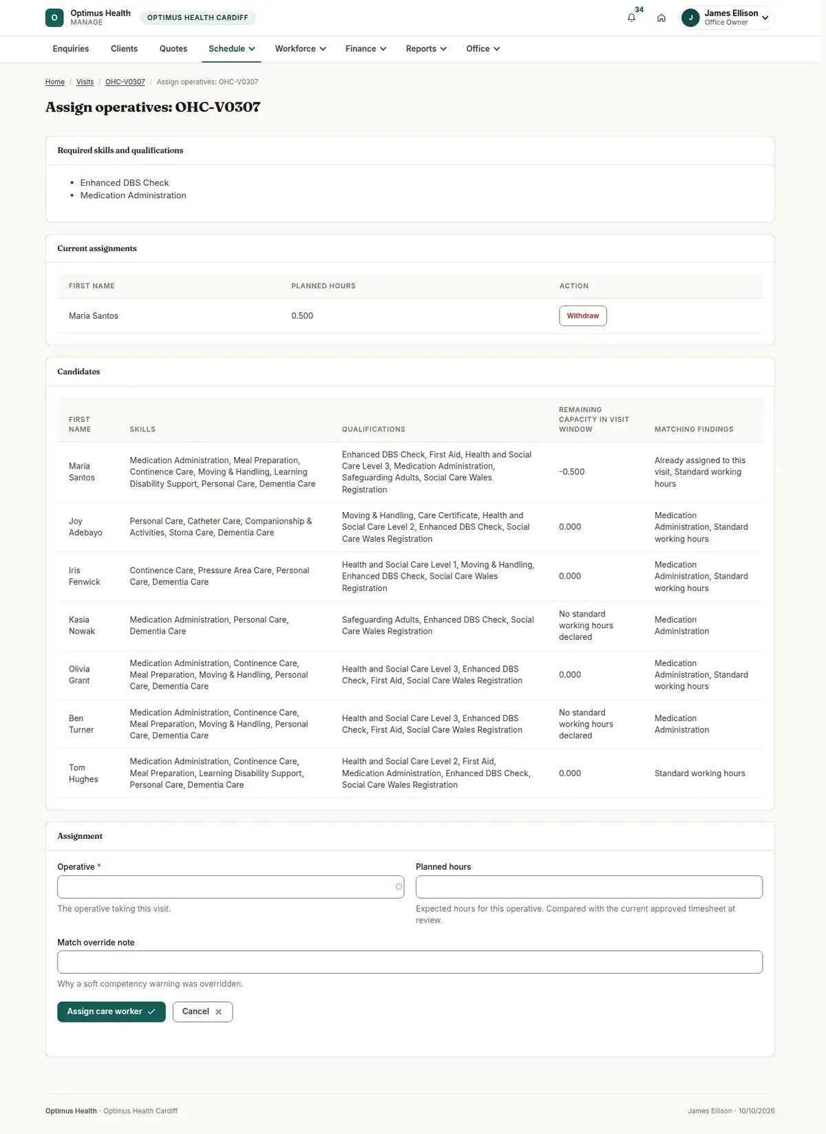 Assign operatives: OHC-V0307