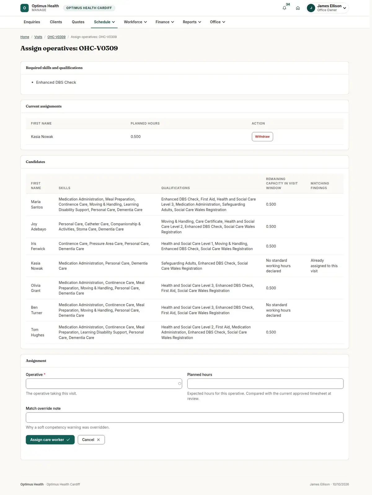 Assign operatives: OHC-V0309