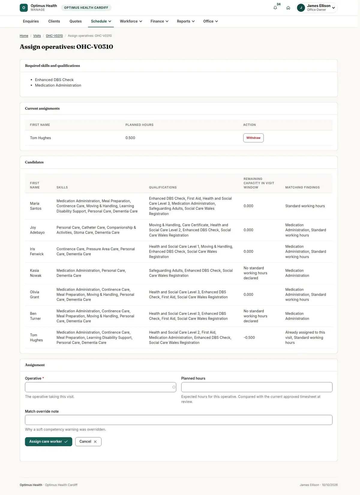Assign operatives: OHC-V0310