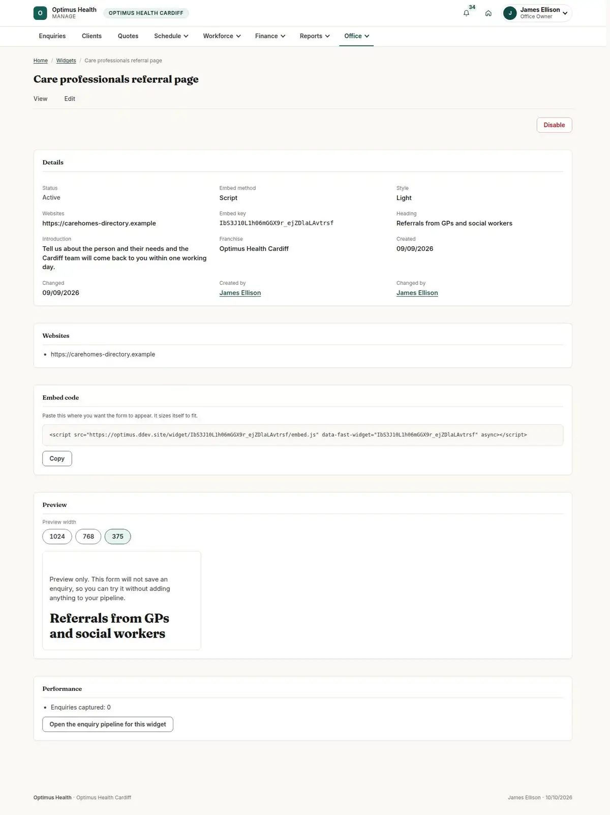 Care professionals referral page