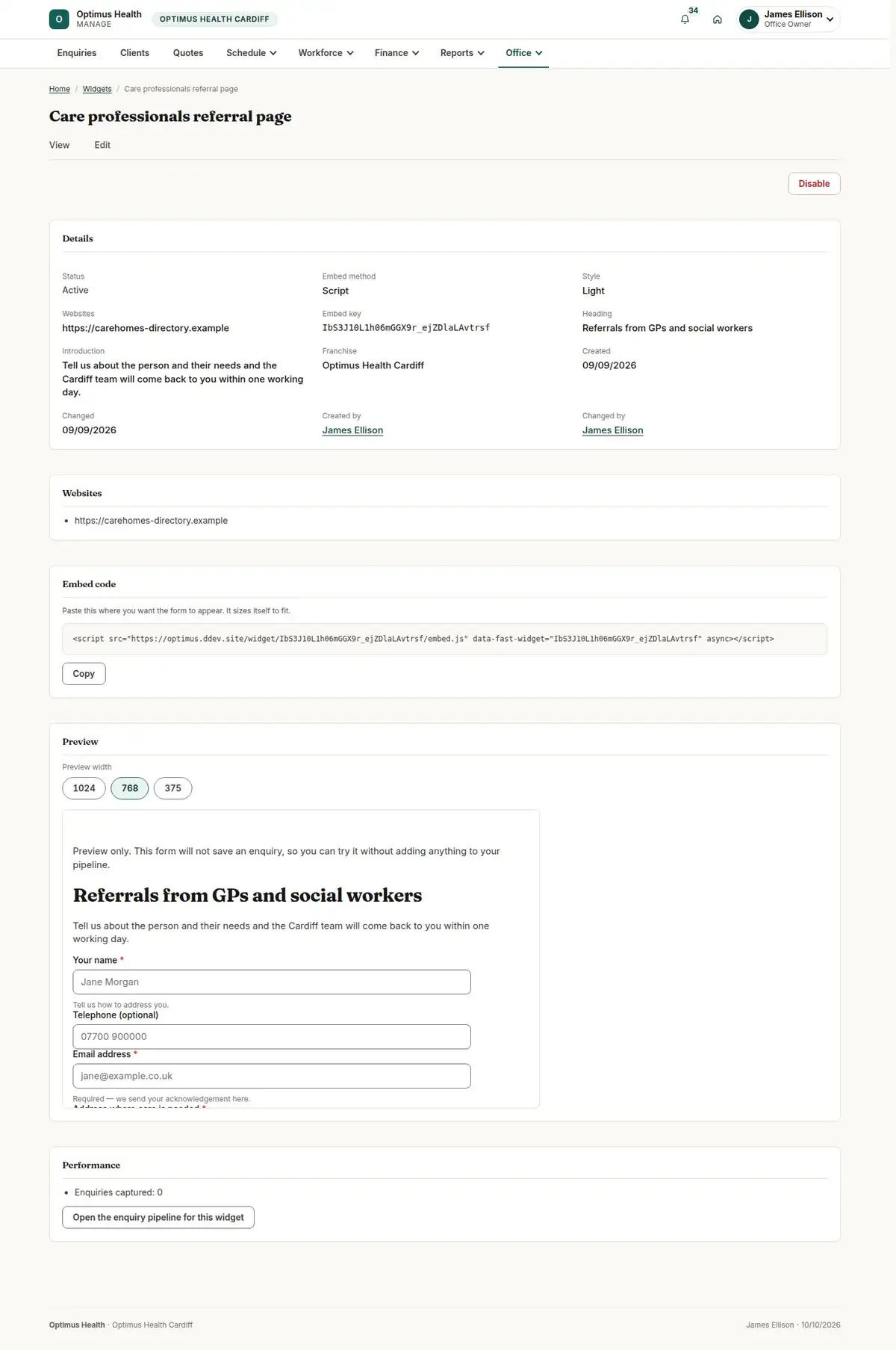 Care professionals referral page