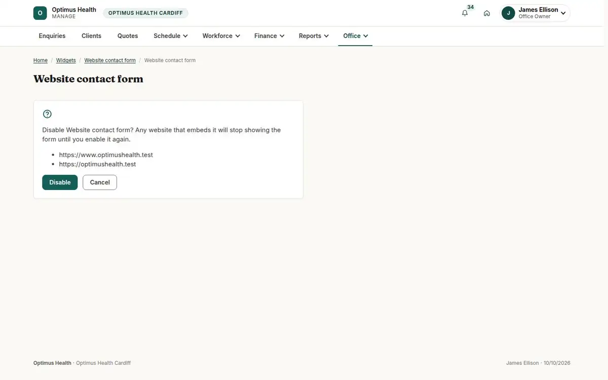 Website contact form