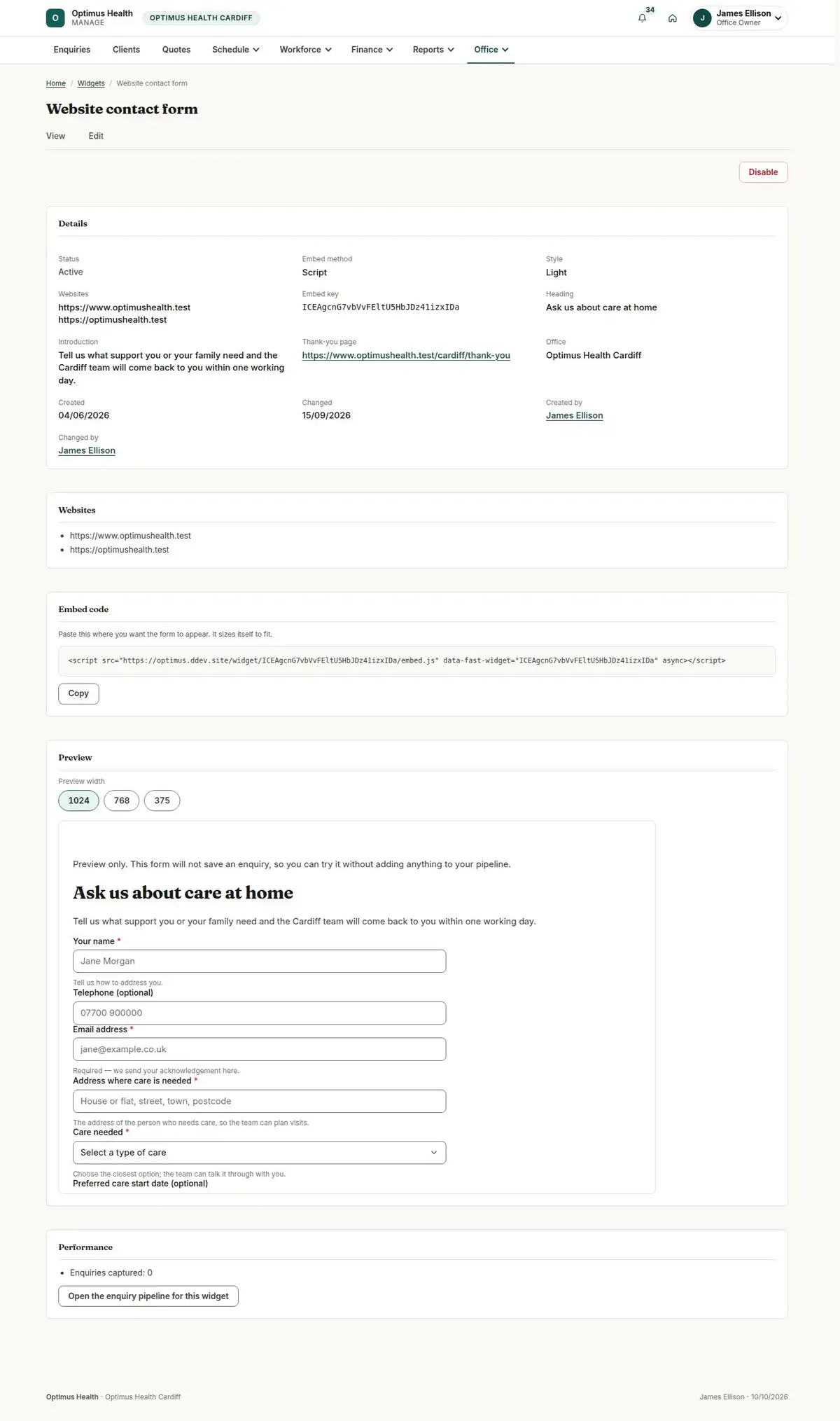 Website contact form