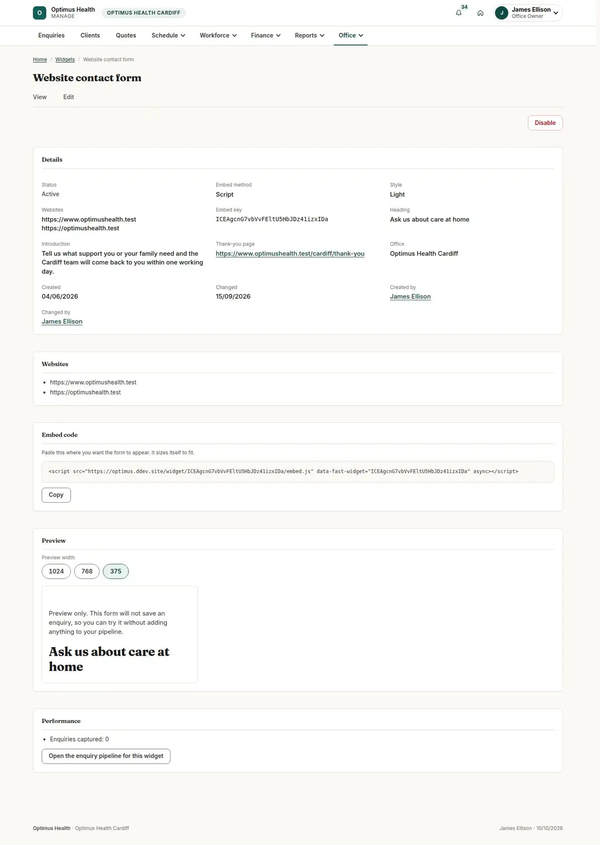 Website contact form