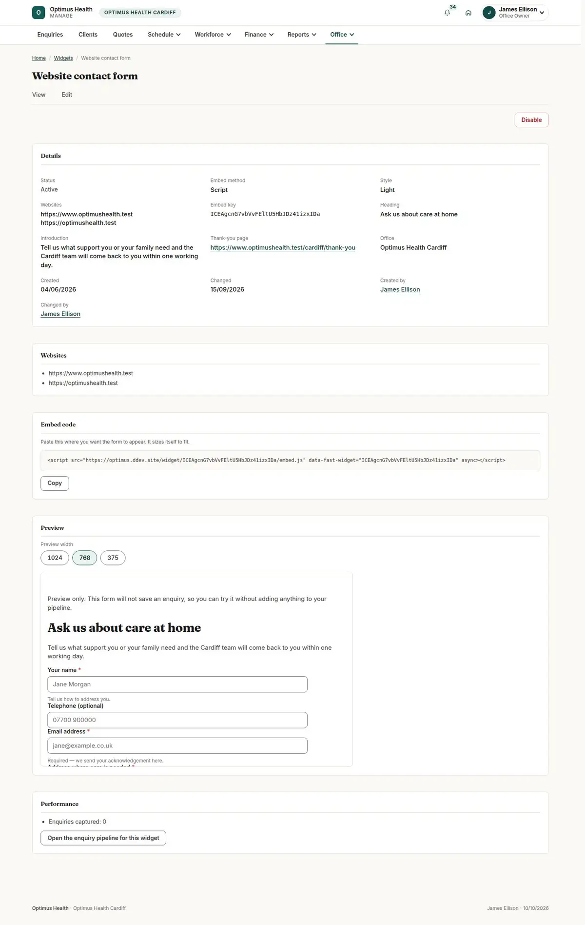 Website contact form