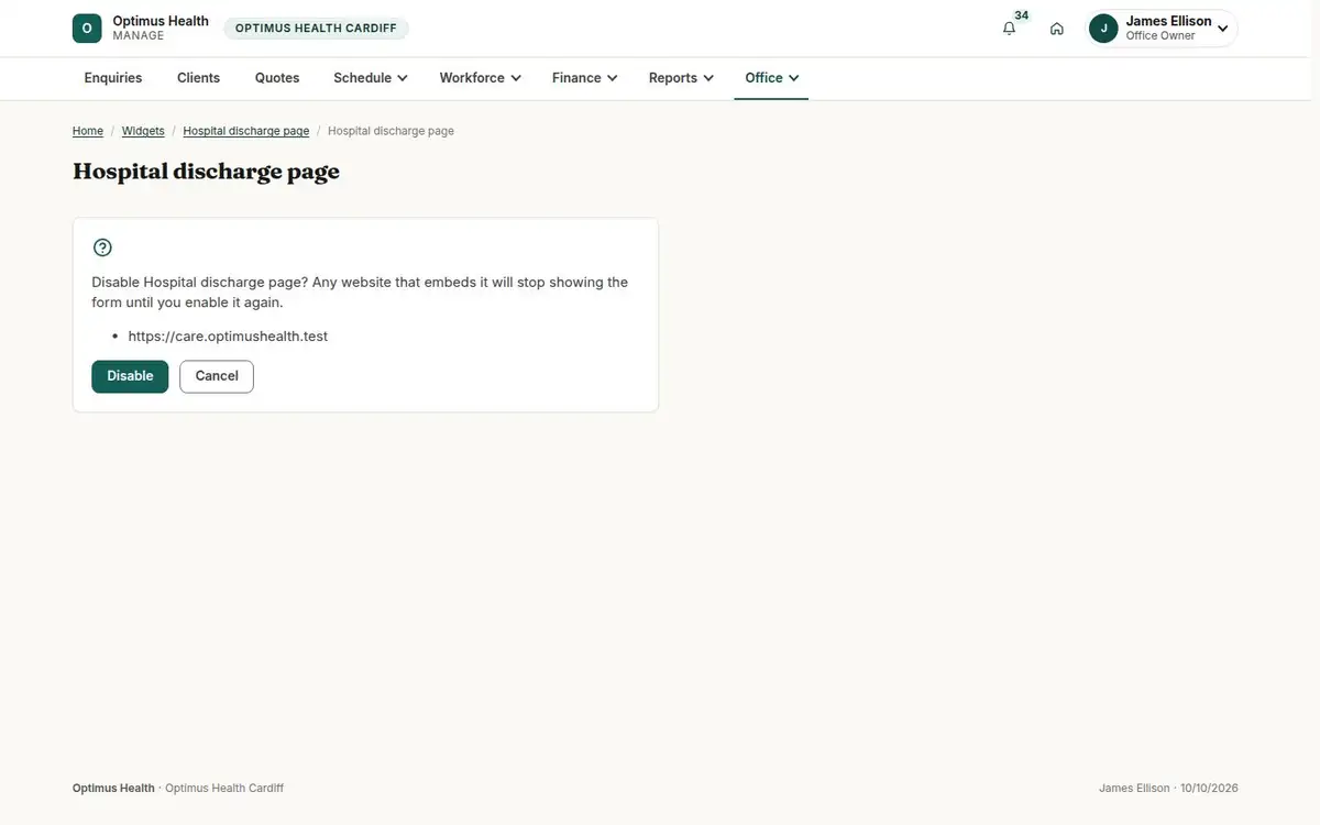 Hospital discharge page