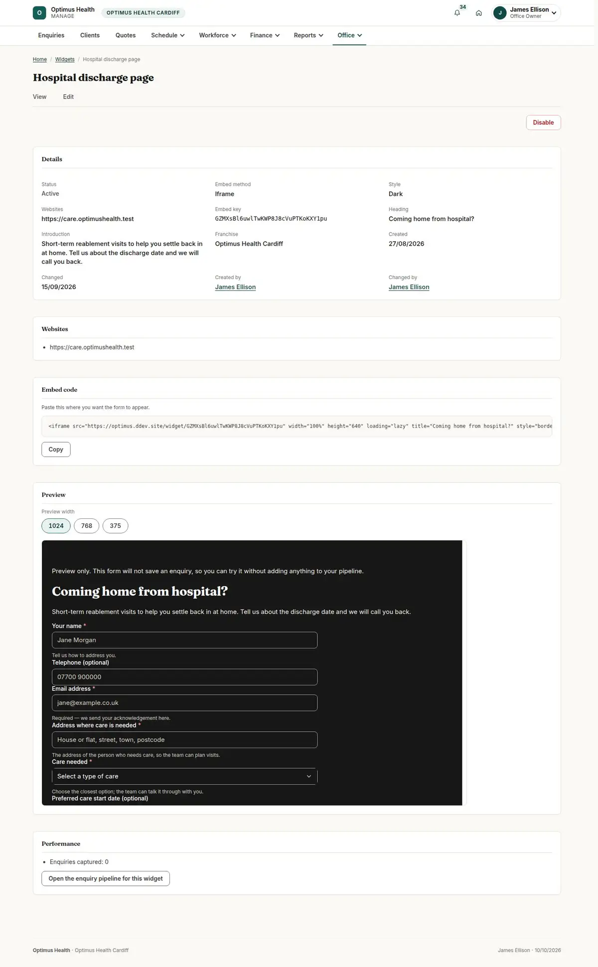 Hospital discharge page