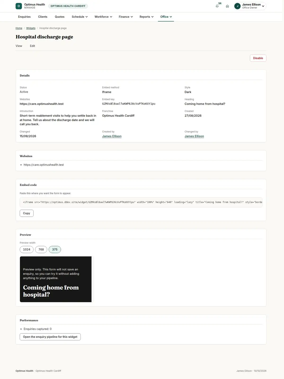 Hospital discharge page
