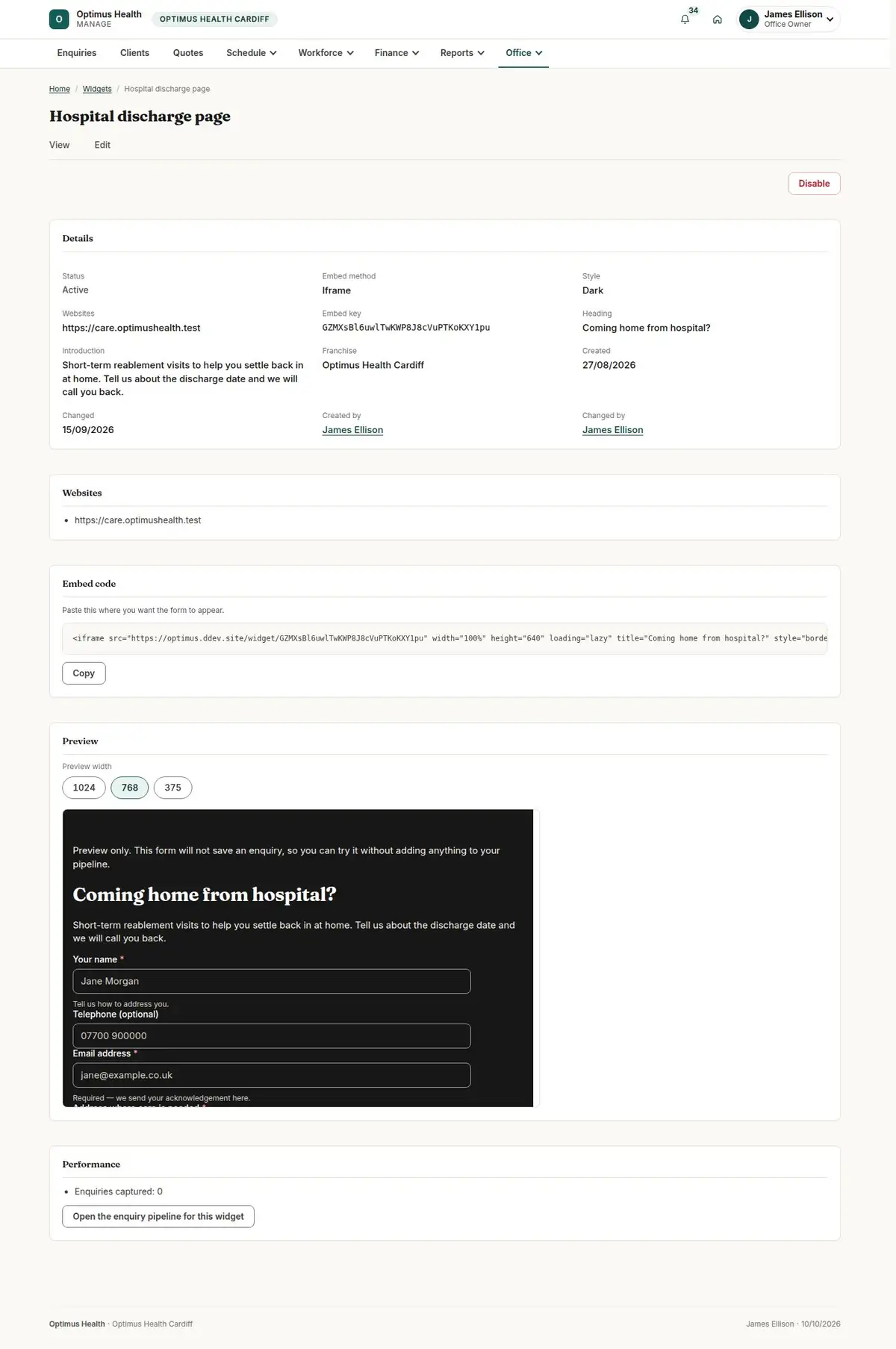 Hospital discharge page