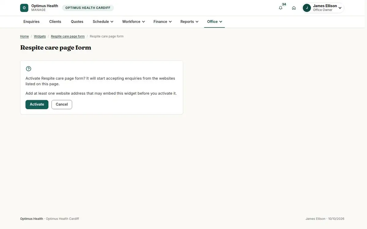 Respite care page form