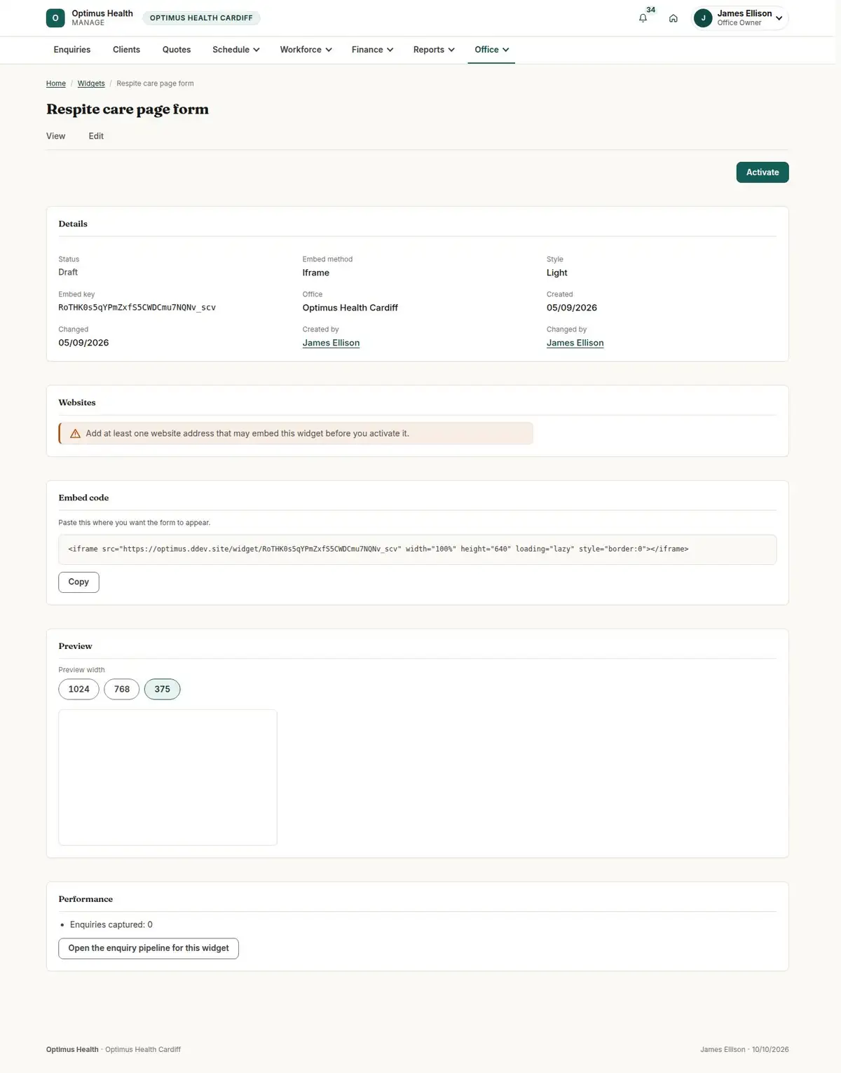 Respite care page form