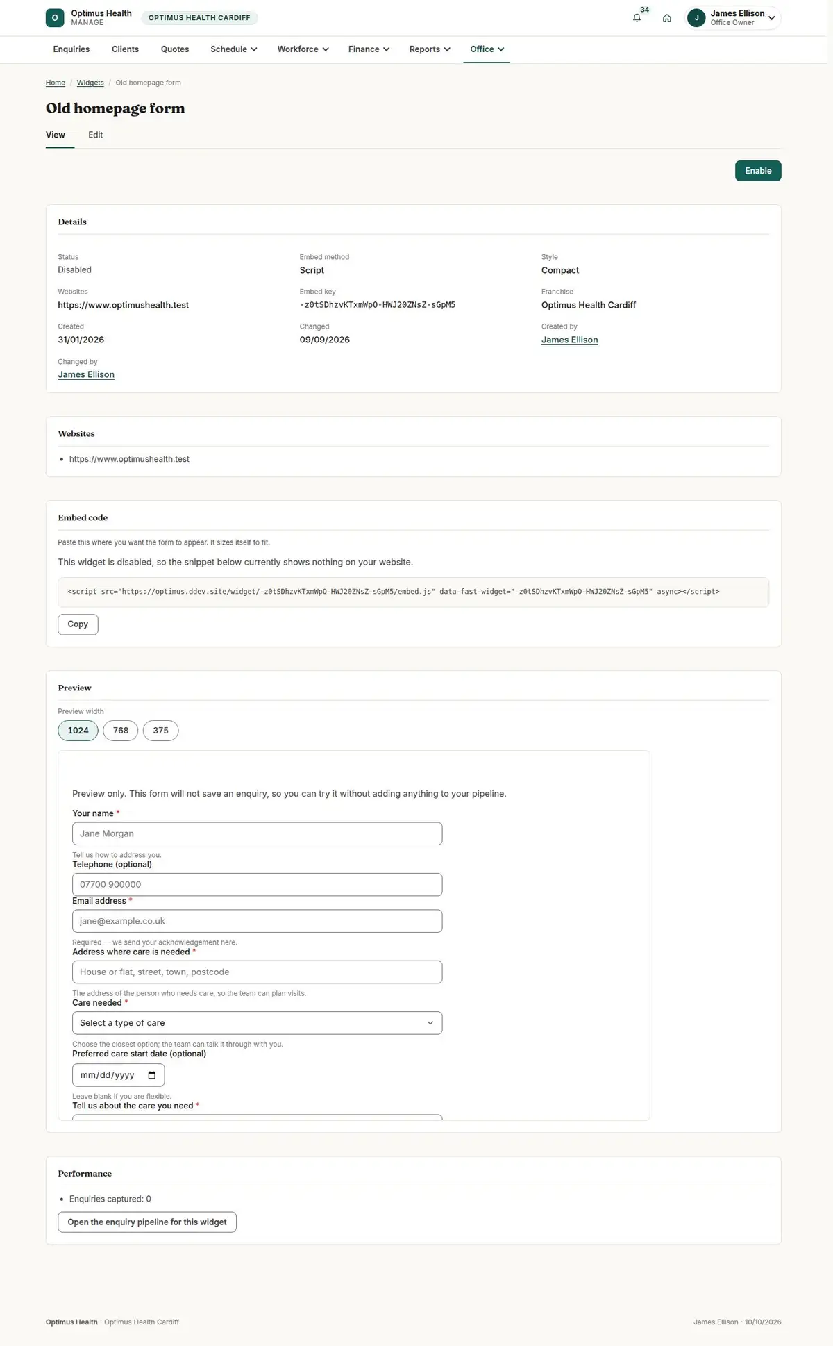 Old homepage form