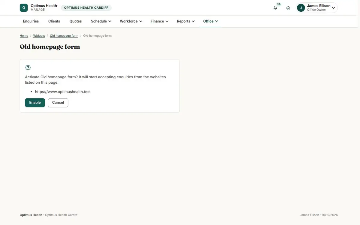 Old homepage form
