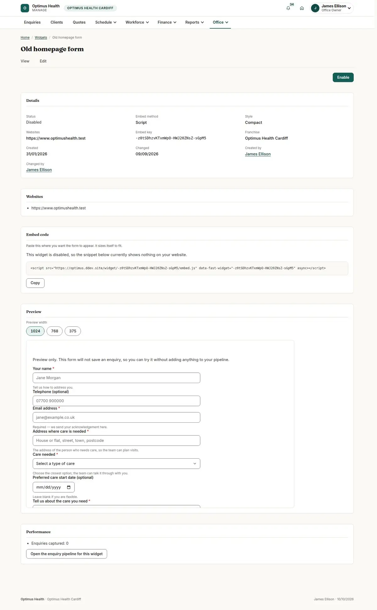 Old homepage form