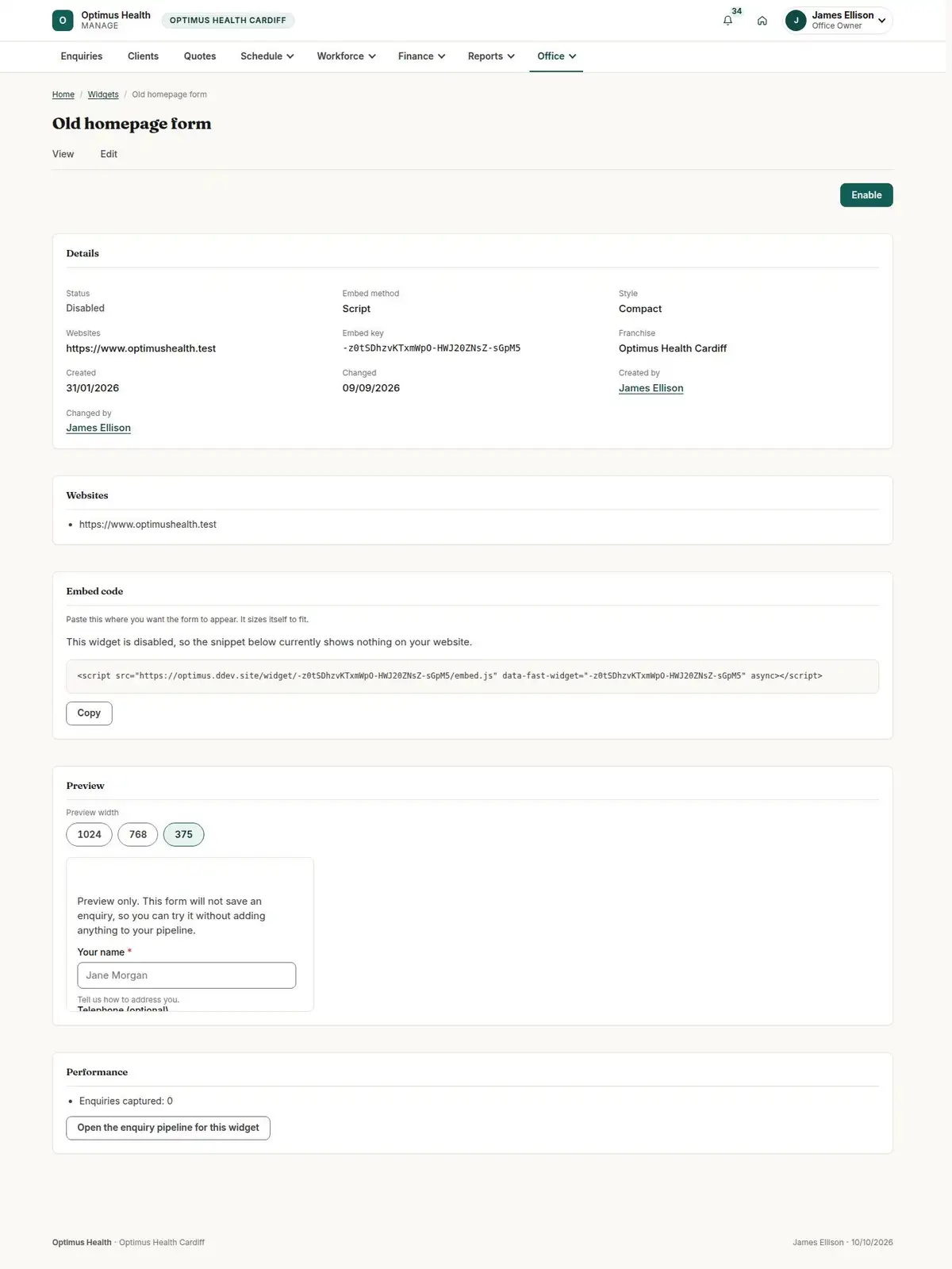 Old homepage form