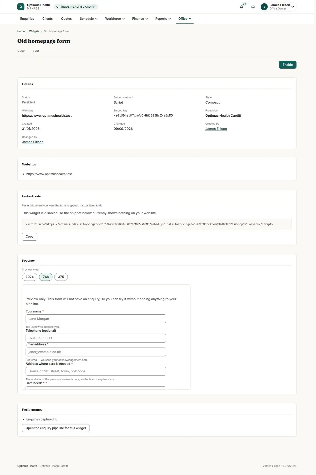 Old homepage form